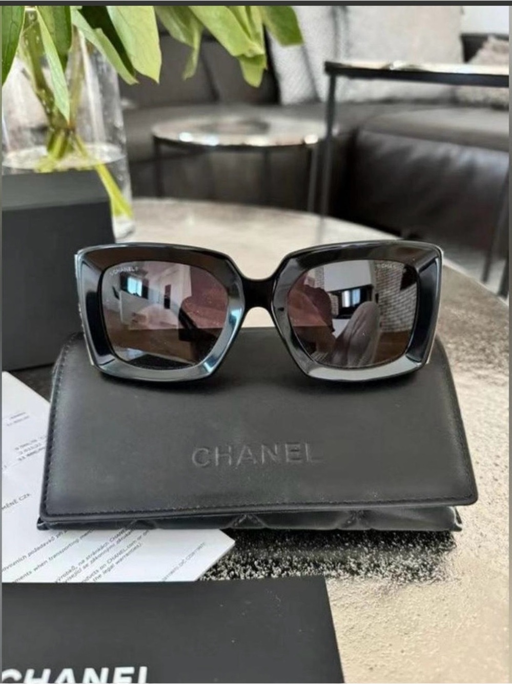 CHANEL Black Square Sunglasses with Gradient Lenses